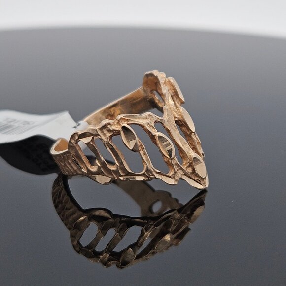14K Yellow Gold Filigree Gold Nugget V Shaped Statement Ring Size 8.75